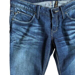 Rivet De Cru Straight Jeans Womens Size 28 Whiskered Stretch Embellished NEW Low